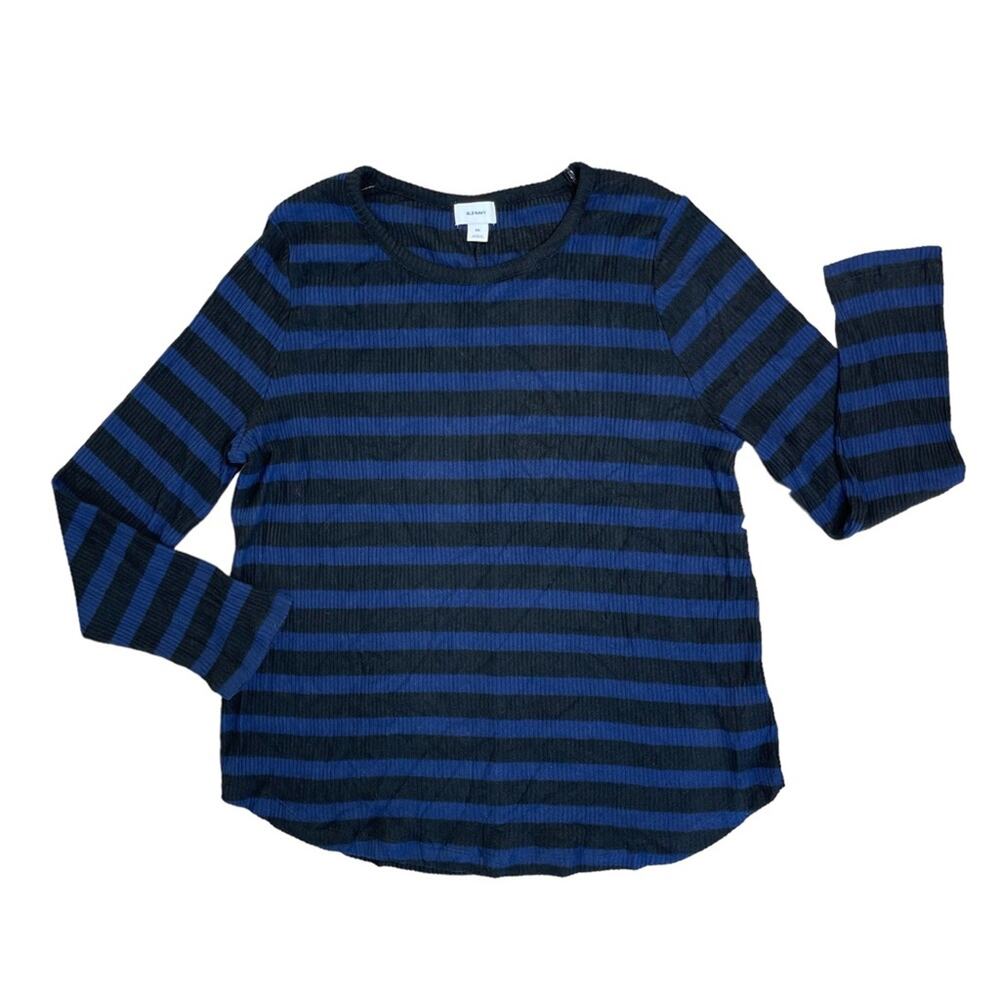 OLD NAVY Blue Black Ribbed Striped Long Sleeve Shirt Women’s Size XXL